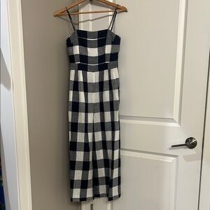 J. Crew Navy and White Checkered Cropped Jumpsuit